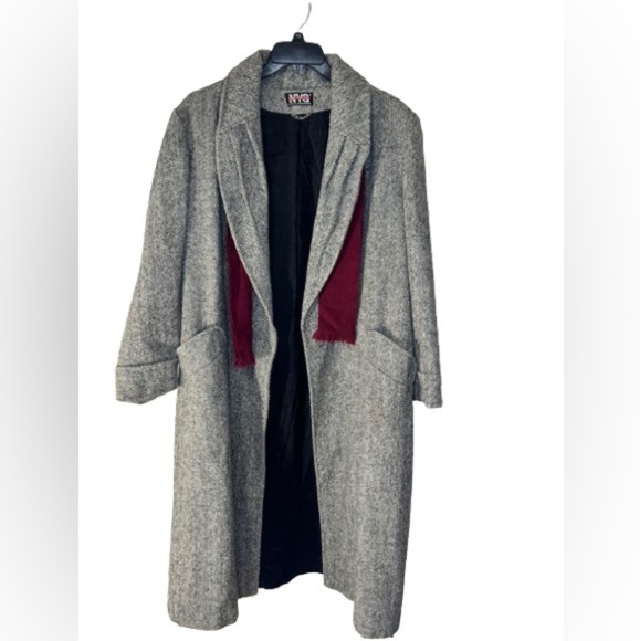 New York Girl Long Coat w/ Burgundy Scarf Size 16 Vintage Union made - Picture 1 of 5
